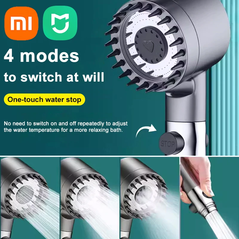 

4 Modes Adjustable Shower Head High Pressure Showerhead With Filter Water Saving Massage Rain Shower Bathroom Accessories