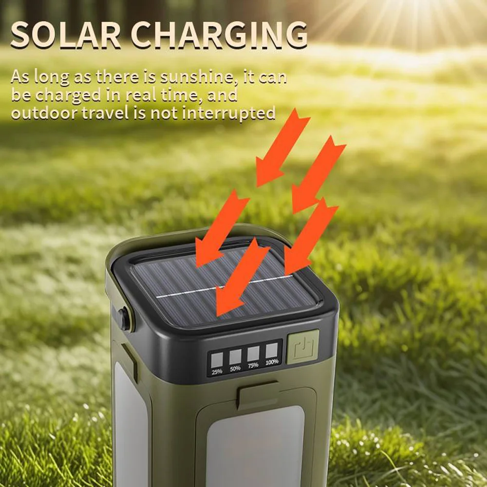 Solar Powered Camping Lantern Extendable 4 Leaf Sunlight Charging 2000mAh Night Market Stall Outdoor Collapsible Camp Tent Lamp