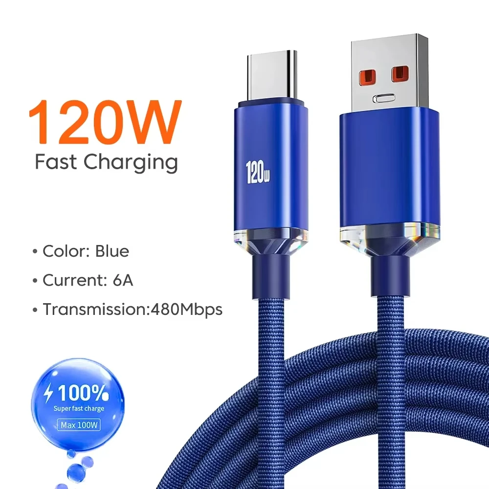 6A 120W USB Type C Cable Mobile Phone Fast Charge For iPhone 15 16 17 Pro Max Xiaomi Goolgle 15 14 13 Samsung S23 Huawei Oppo