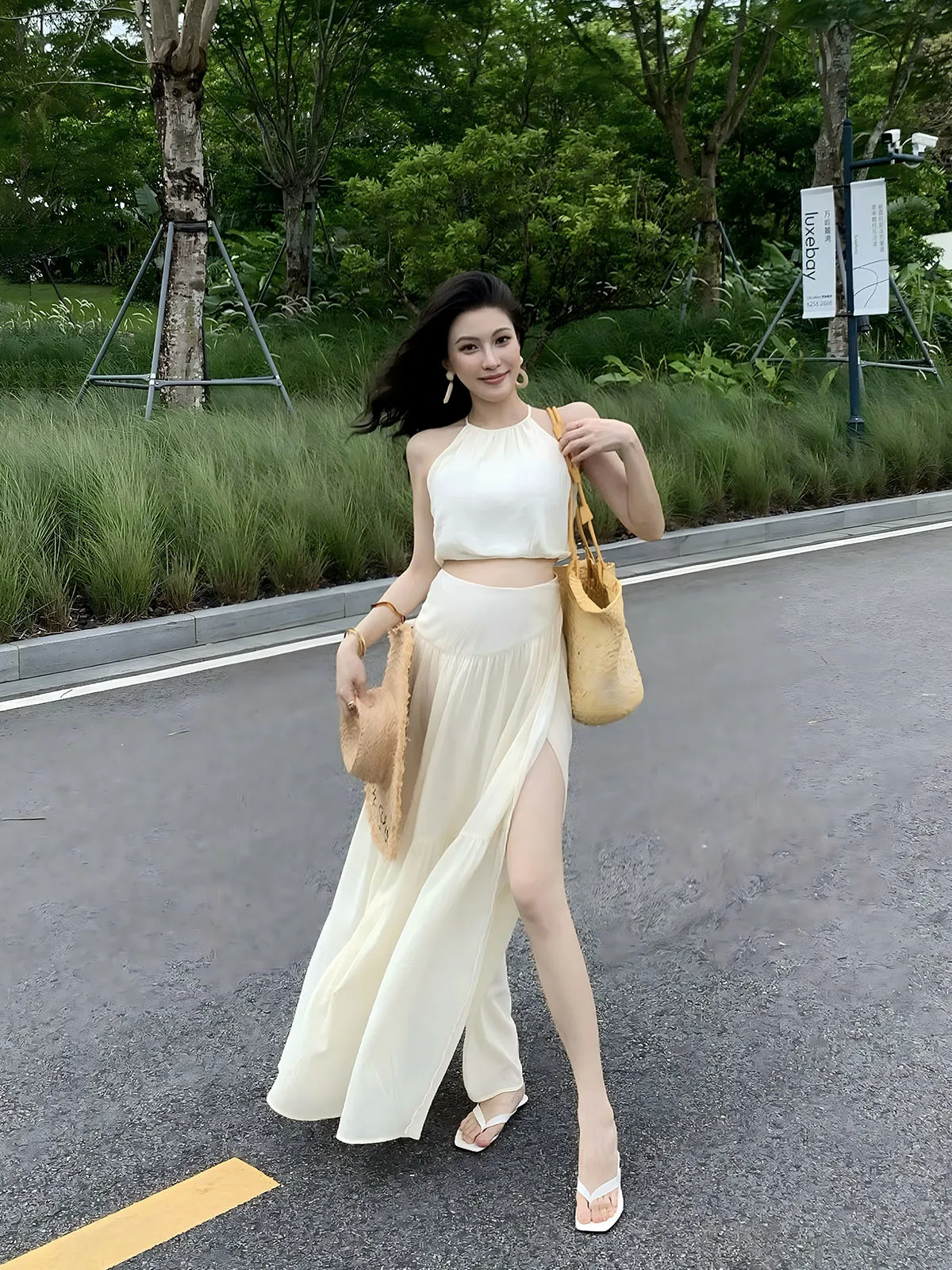 

JiJinqi Casual High Waist A-Line Skirt Women's Faionable Versatile Bodycon Skirts Spring Summer Cotton Pleated Skirt