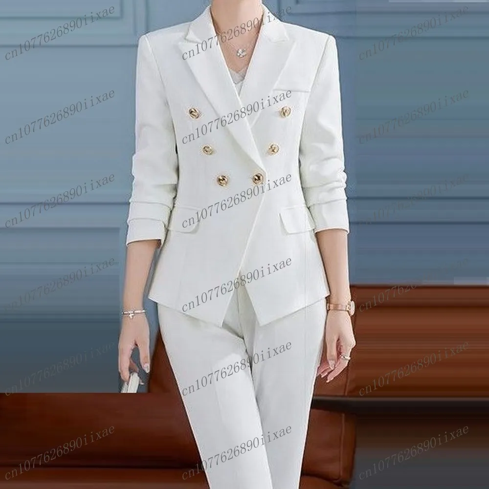 

Fashion White Women Suits Lady Business Office Tuxedos Mother Wedding Party Formal Ladies 2 Piece Set Jacket Pants