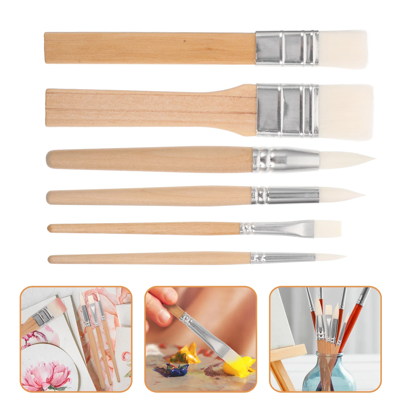 

6pcs Oil Painting Gouache Watercolor Brush Set Premium Wooden Portable Painting Tools For Art Craft School Travel Professional