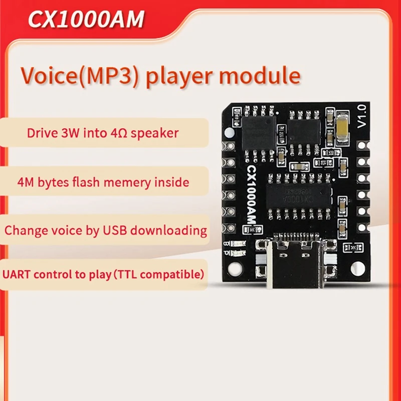 CX1000AM Serial Controlled Voice Player Module MP3 Voice Chip Module Trigger Voice Broadcast Custom Audio