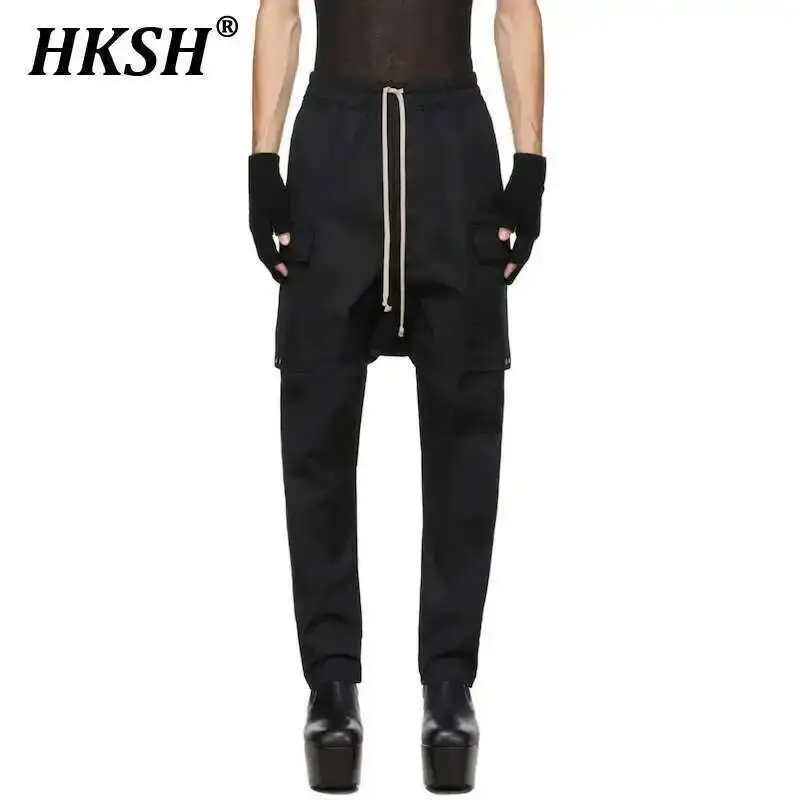 HKSH podwójna dziura stereoskopowa kieszeń Harlem spodnie styl safari unisex biznesowe kombinezony z prostymi nogawkami ciemne męskie Tide Chic HK1227