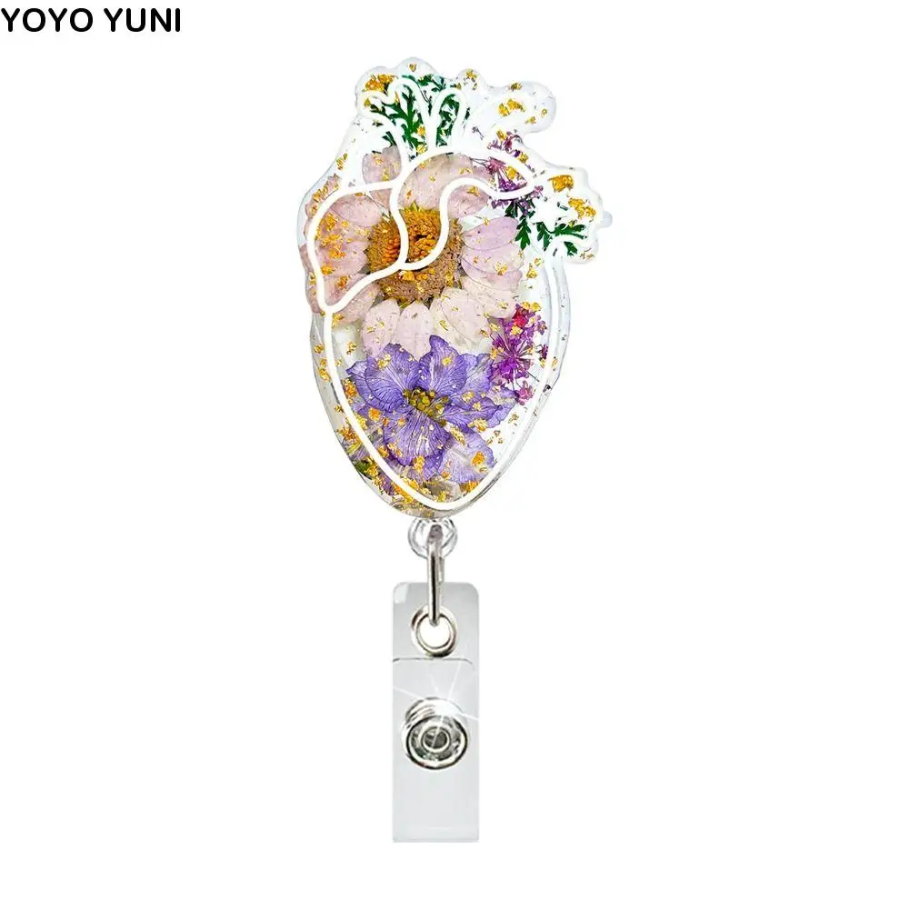 

Stretchable Heart Badge Clip High Resilience Fall-proof Daisies Pattern Badge Clip with Back Clip Work Card Clip