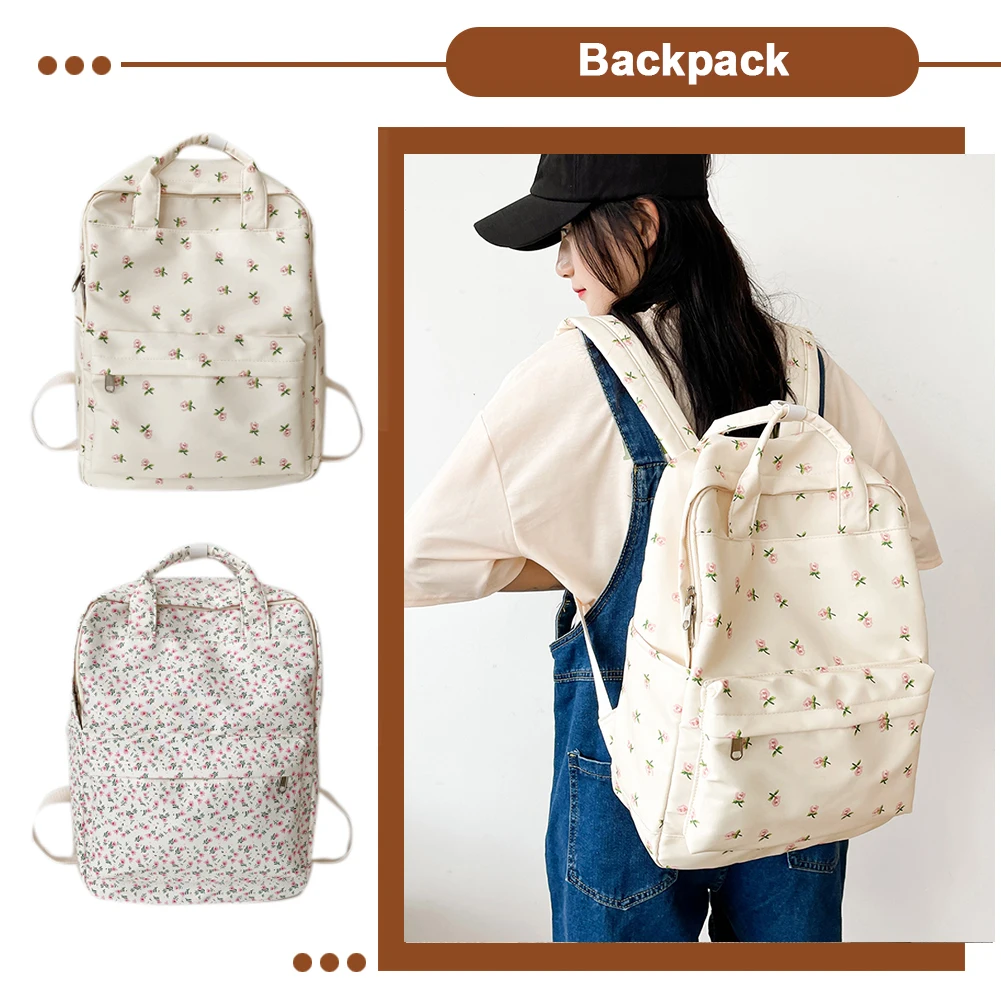 Zaino da viaggio per laptop da donna Zaino floreale casual in tela di grande capacità con tracolla regolabile Borsa per ragazza adolescente