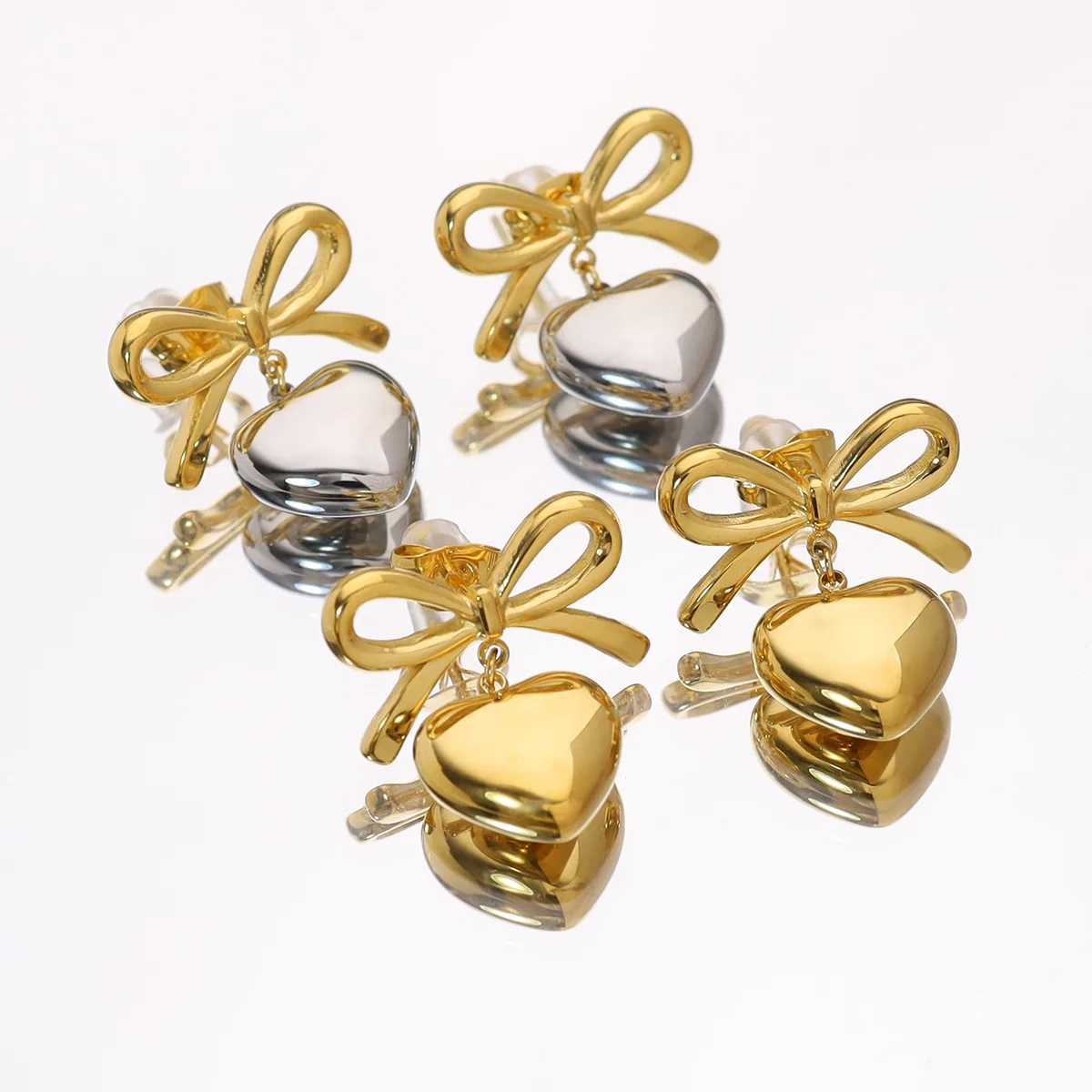 HangZhi 2024 New Heart Bow Drop Earring Party Sweet Fashion Gold Sliver Color Bowknot Pendant Jewelry Gift for Women image 5