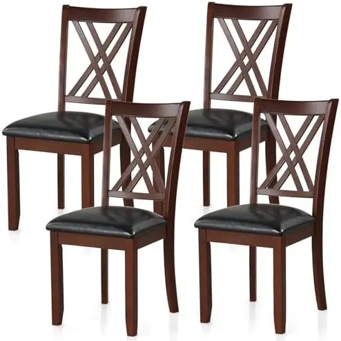 

Upholstered Dining Chairs Set of 4, Vintage High Back Dining Room Chairs, Faux Leather Kitchen Chair with Solid Rubber
