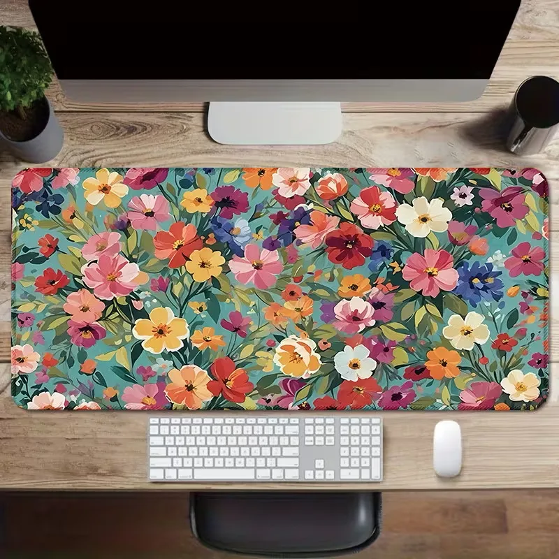 Floral Daisy Print Extended Gaming Mouse Pad with Non-Slip Rubber Base Desk Mat Gaming Mat Laptop Keyboard Use Gaming Rooms Gift