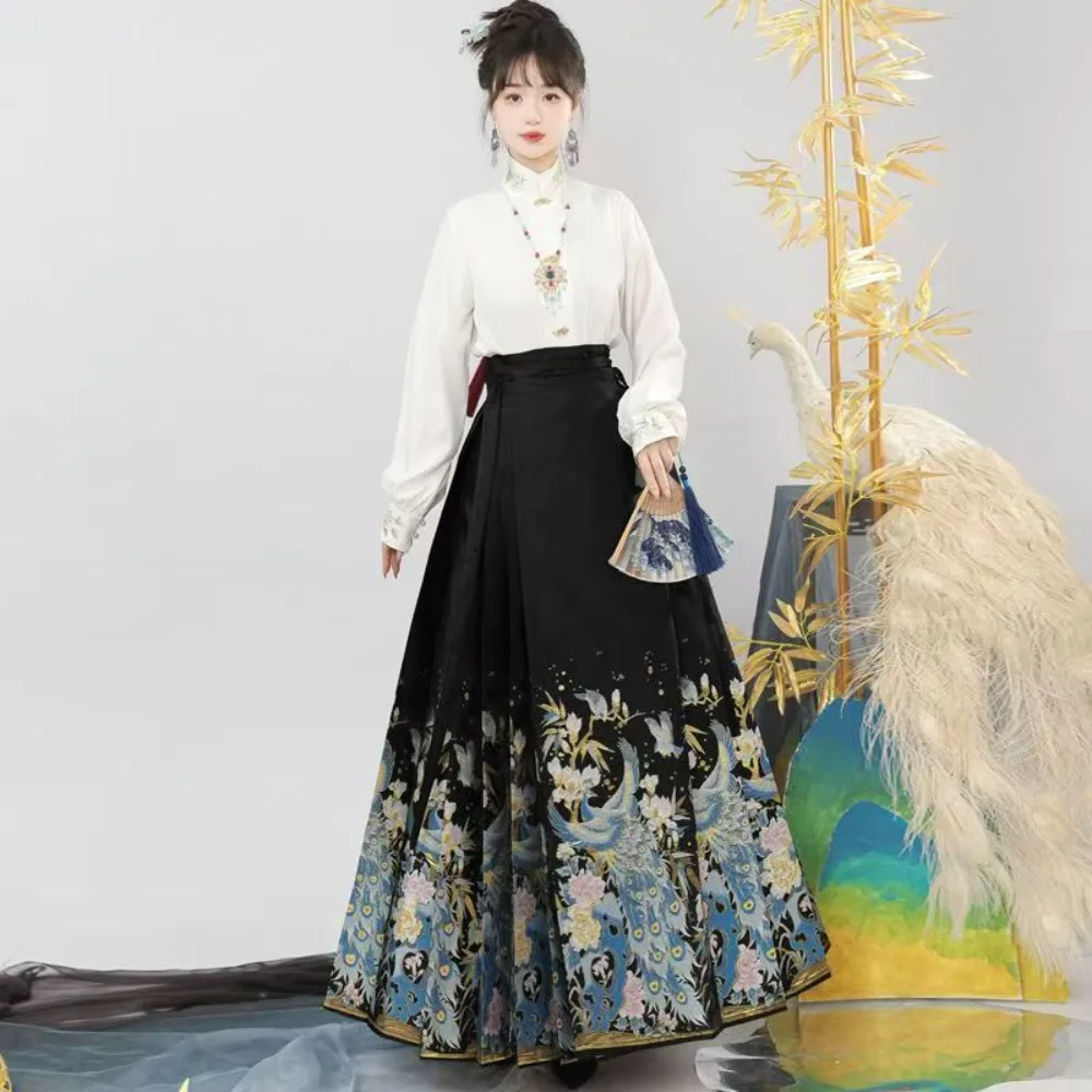Modern Ming Dynasty Hanfu Set - Floral Jacquard Mamian Skirt & Top 2026 New Chinese Style Women's Outfit