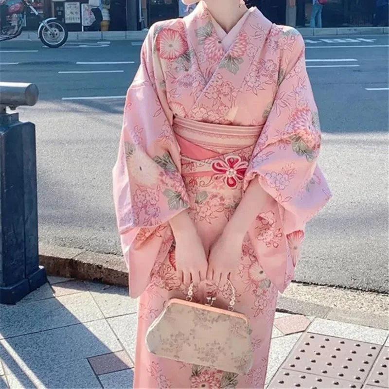 

New Kimono Improved Retro Japanese Traditional Photo Photography Clothing Yukata Cute Girl Pink Sweet Flower Kimono