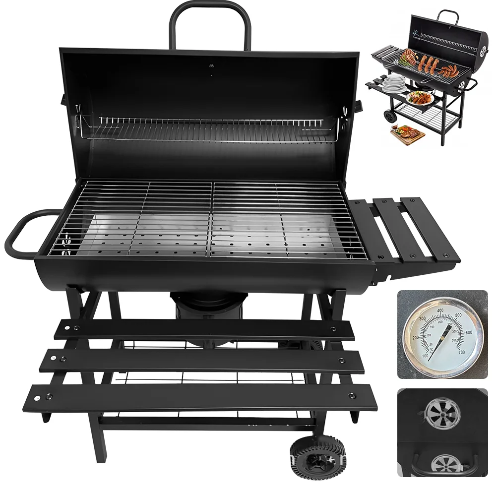 Image of Griglia per barbecue Griglia per barbecue per campeggio Picnic 105.5 * 85 * 118 cm Fornello per barbecue con ruote Strumenti per barbecue multifunzione per esterni cod004