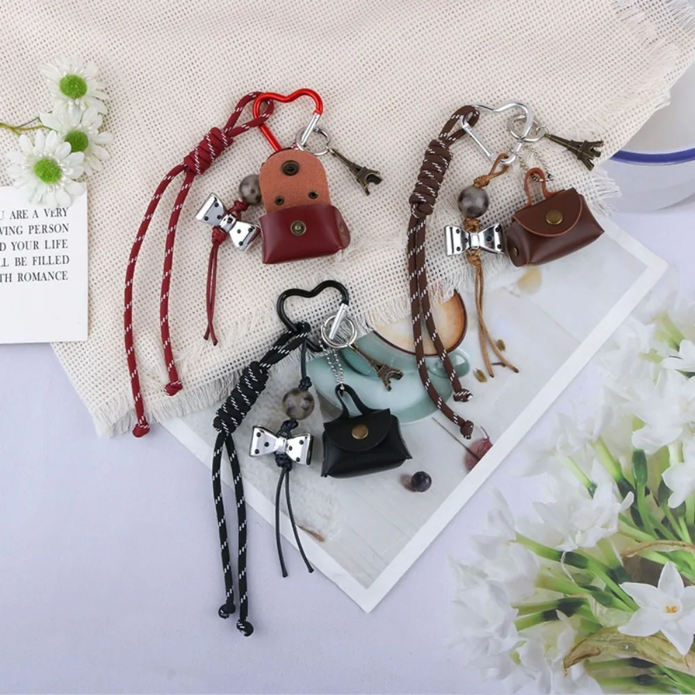 INS With Coin Purse Braid Rope Keychain Bag Accessories Key Ring Bow Bag Pendant Braid Bag Hanging Weave Nylon Rope Gift