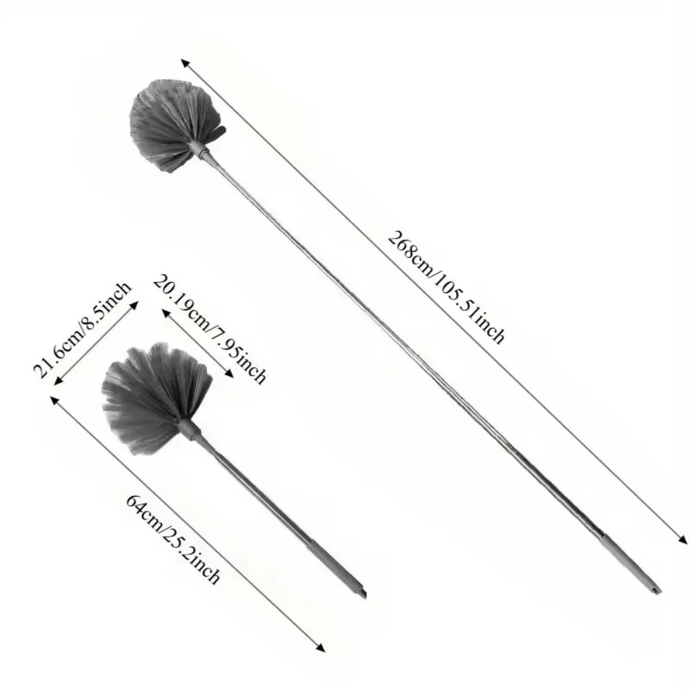 Stainless Steel Cobweb Duster Dense Bristles Hanging Handle Ceiling Duster Telescopic Handle Replaceable Brush Head