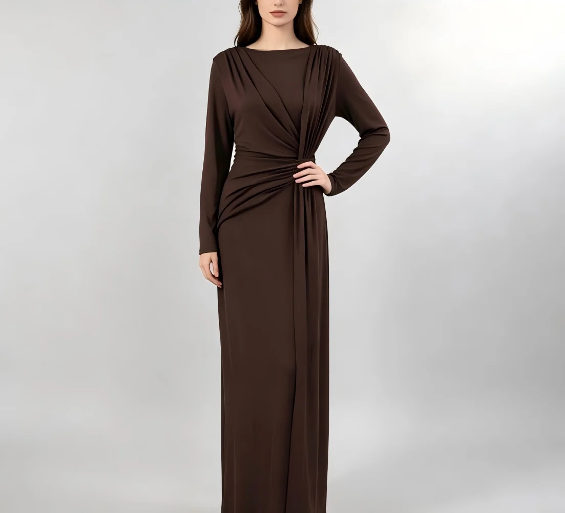 2026 Autumn Women Crew Neck Knit Long Dress Elegant Design Bodycon Maxi Dress Slim Fit Inner Wear Casual Dresses For Female