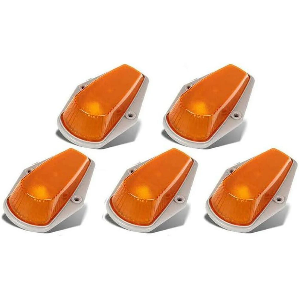 5 pcs Cab Marker Light-Top Roof Running Lights Amber Universal For most various vehicles Amber Covers with Base Housing