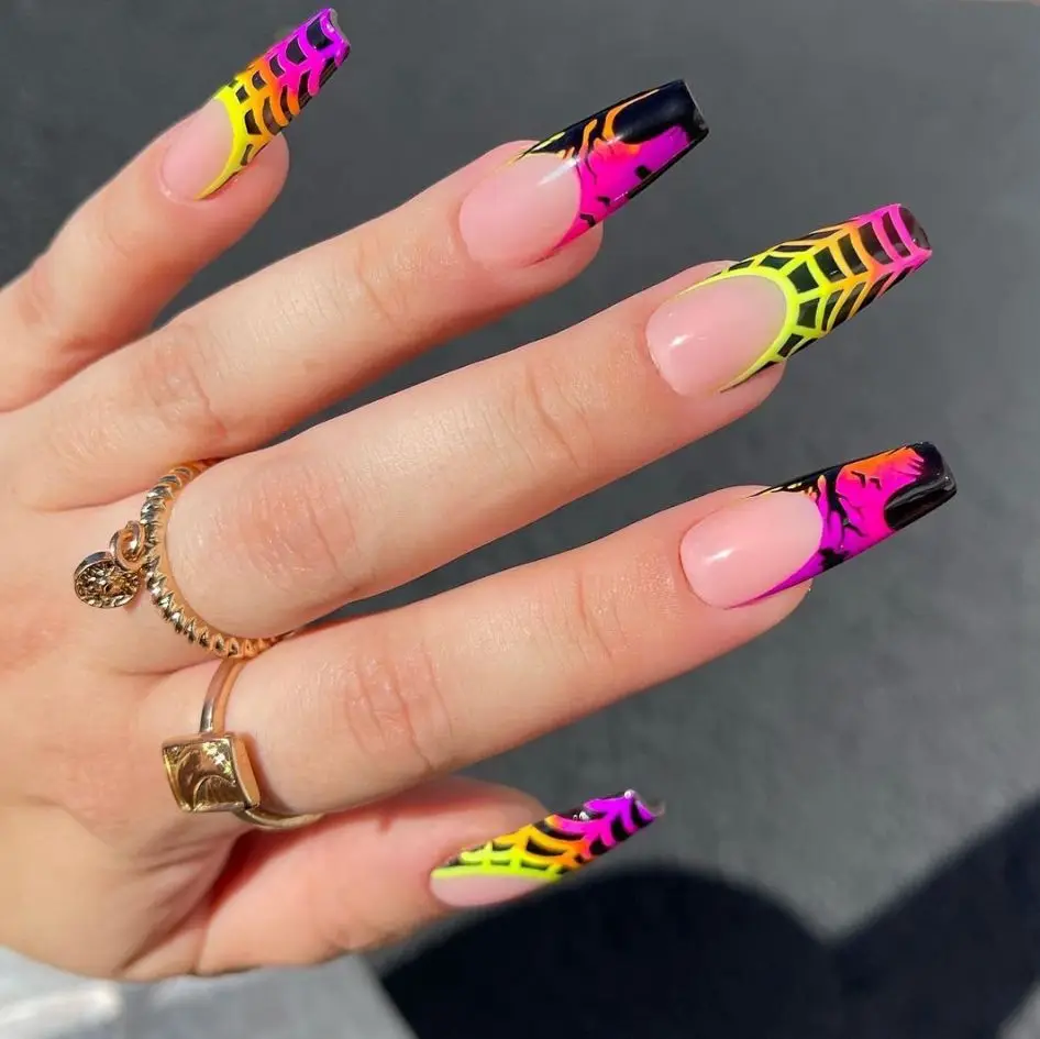 Uñas postizas largas de ballet para Halloween 2025, diseño de novia zombie, fantasma, calabaza, uñas falsas reutilizables 6