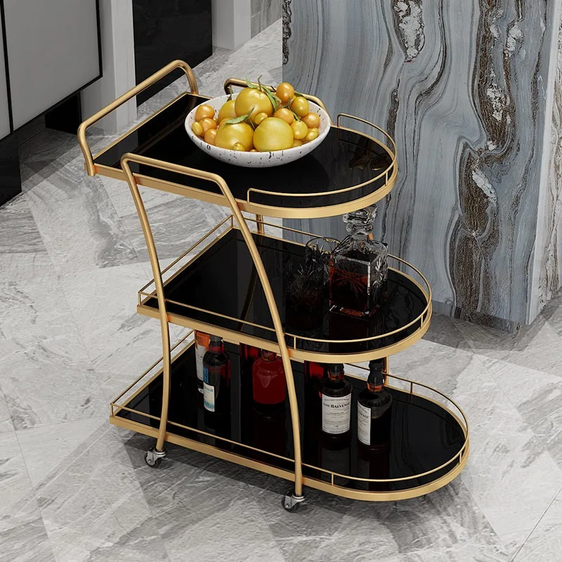Hotel Trolley Luggage Cart Bell Heavy Duty Stainless Steel Folding Platform Service Cart 3 Tier Silent Wheels Tea Trolley Cart