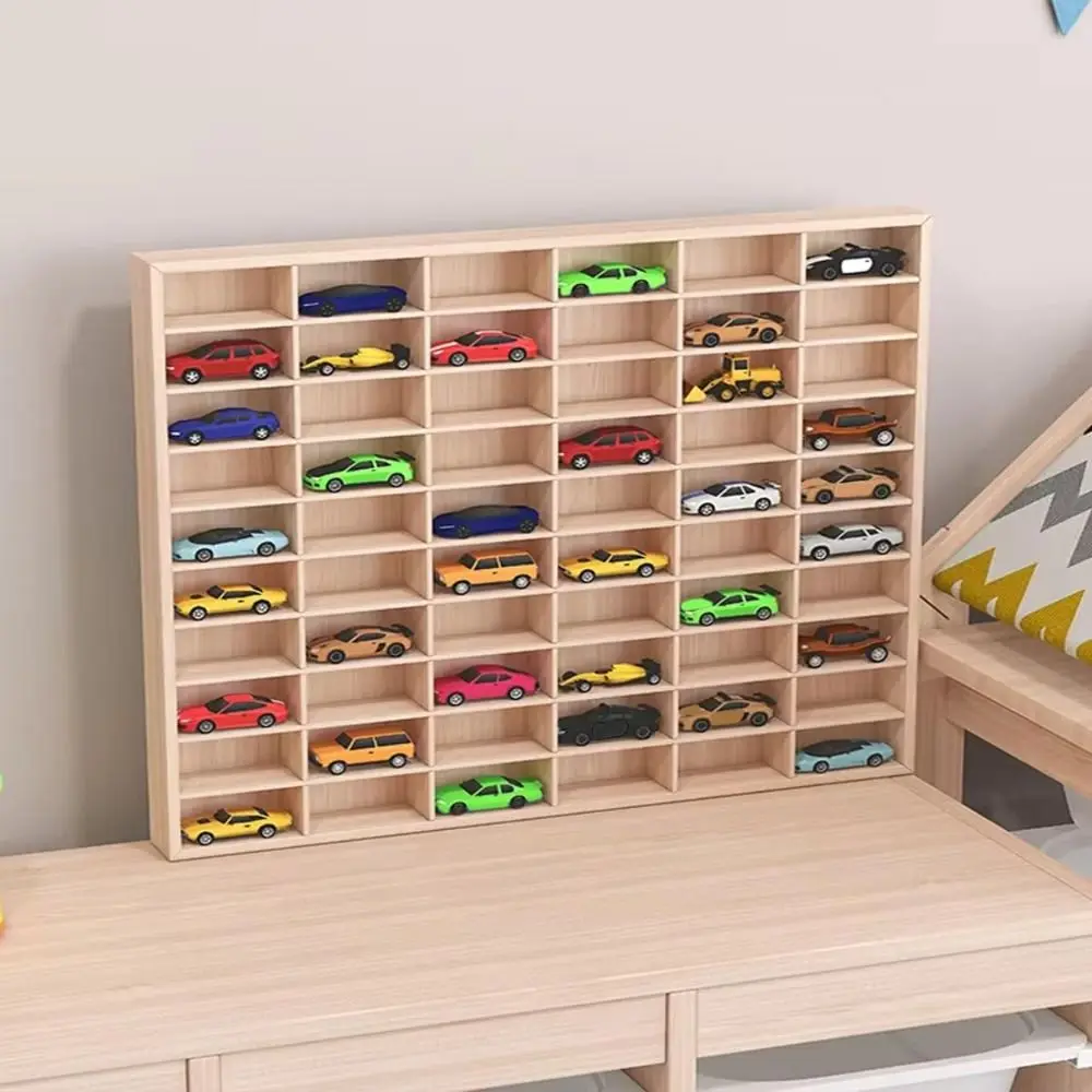 

Wooden Display Case Wall Mounted Car Models Wall Display Cabinet Display Shelf 50 Grids Hanging Unit for Souvenir Storage