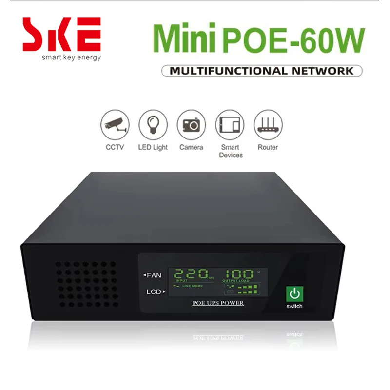 SKE Mini DC UPS POE 60W Portable Battery Backup Uninterrupted Power Supply UPS Output DC 9V 12V POE 15V/24V 8*2200mah Battery