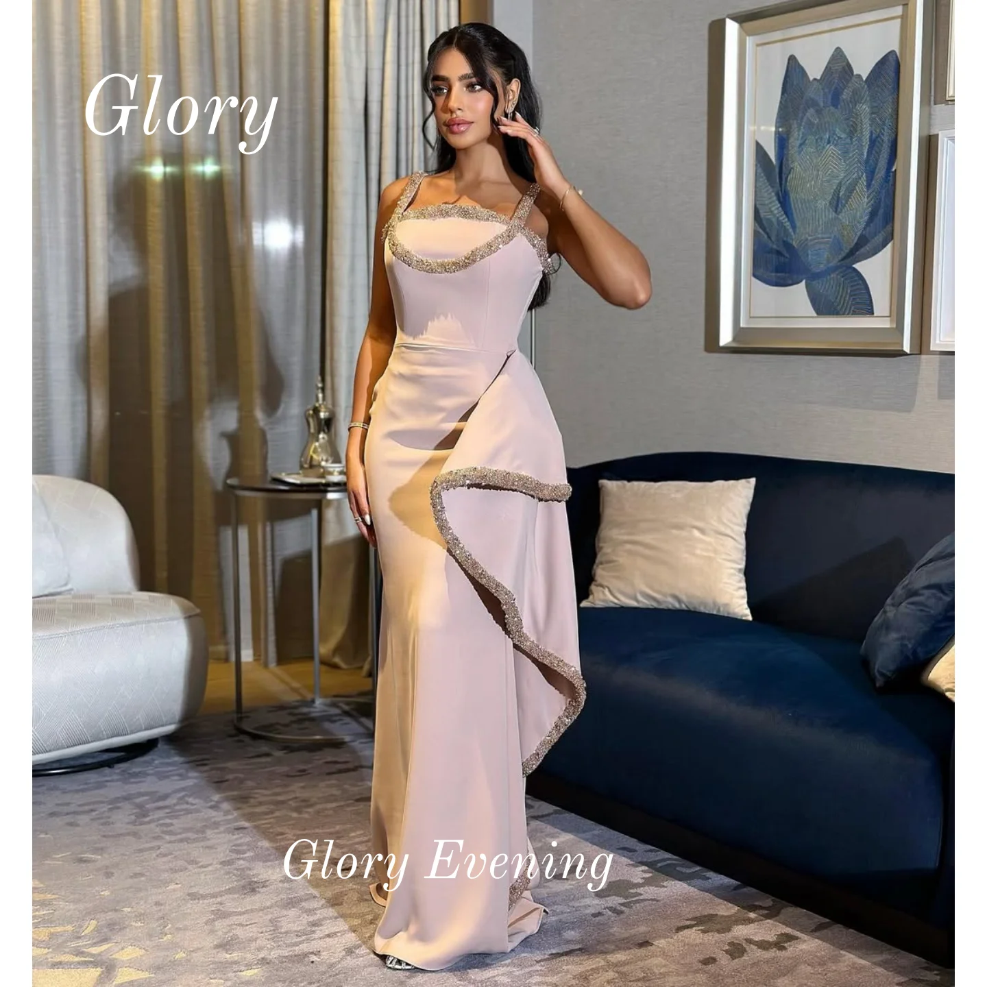 Robe de bal rose dubaï, paillettes perlées, robes de soirée Vintage, sans bretelles, robe d'anniversaire musulmane, personnalisée