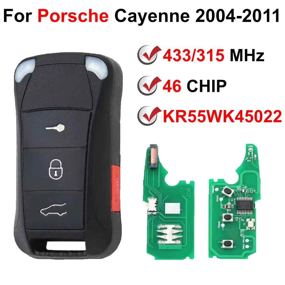 KR55WK45022 315/433MHz Flip Remote Car Key Fob For Porsche Cayenne 2004 2005 2006 2007 2008 2009 2010 2011