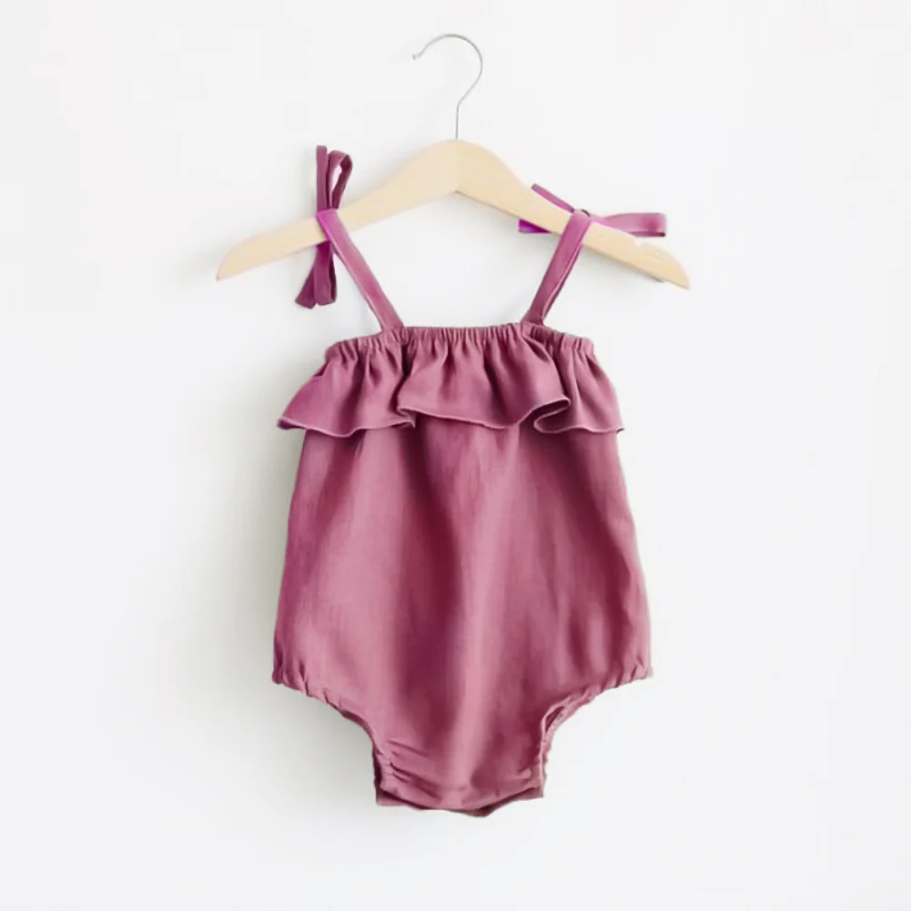 Newborn Infant Baby Girls Rompers Solid Cotton Ruffles Slip Strap Playsuit Onepiece Baby Clothes Romper