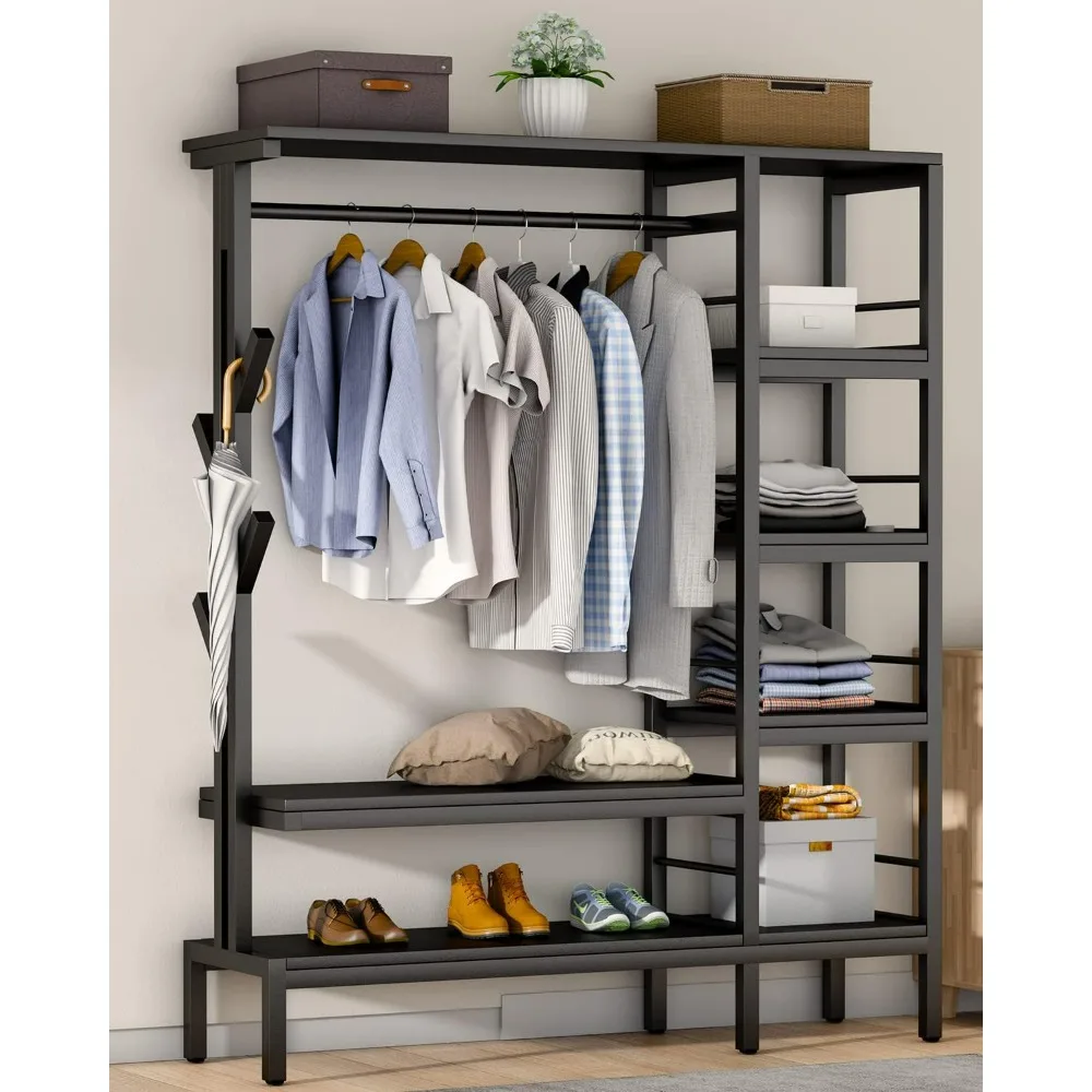 

650lbs Capacity Free Standing Closet Organizer with 6 Metal Shelves and Coat Rack Heavy Duty Clothing Rack