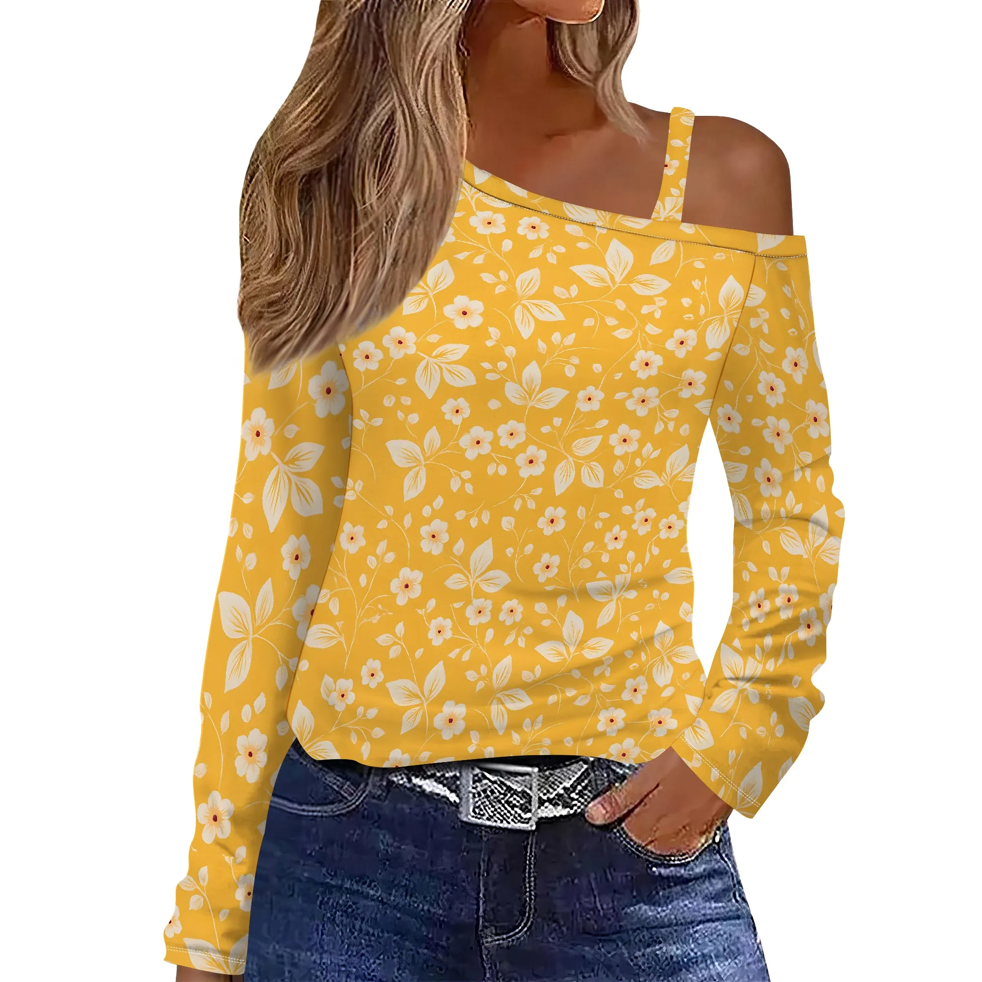 Camicetta girocollo a maniche lunghe Estate Casual Boho Chic Top a tunica in cotone e lino con stampa floreale