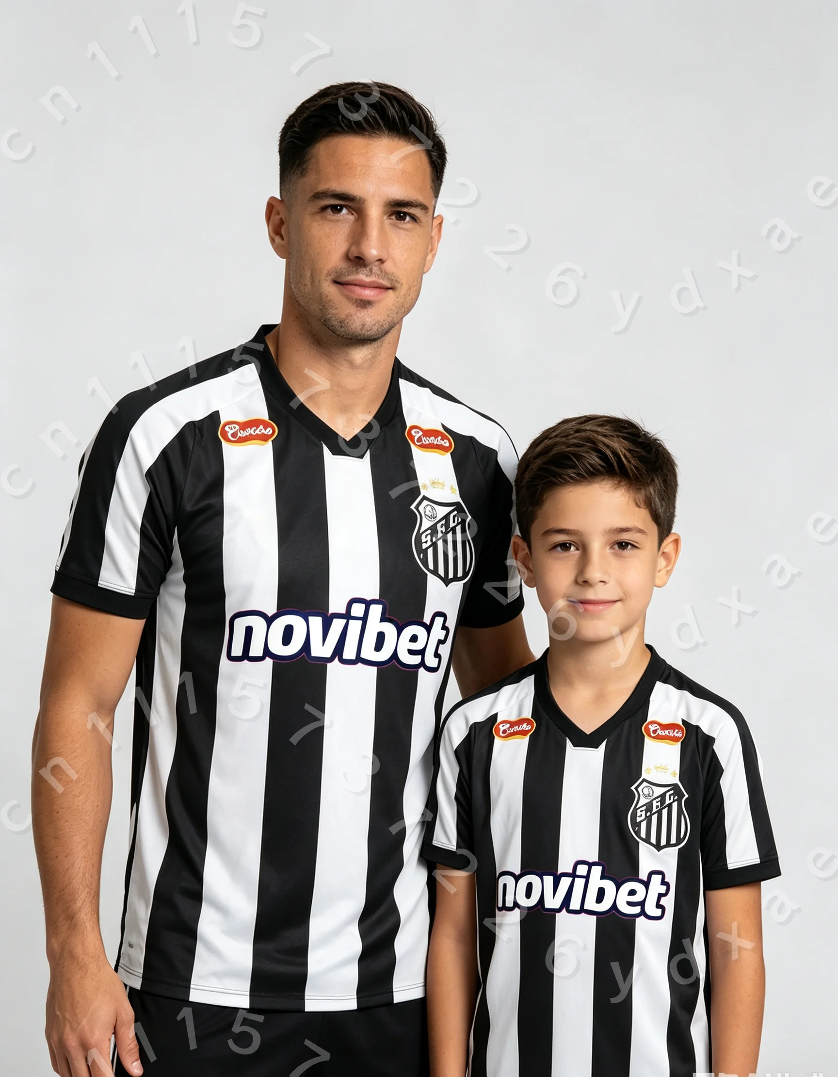 Family Matching Santos FC Soccer Jersey Black White Vertical Striped Short Sleeve Football Fan Breathable Sports Training TShirt