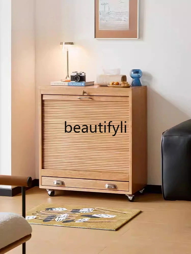 

File cabinet removable medieval rolling shutter door cherry wood multi-functional storage side cabinet sundry cabinet
