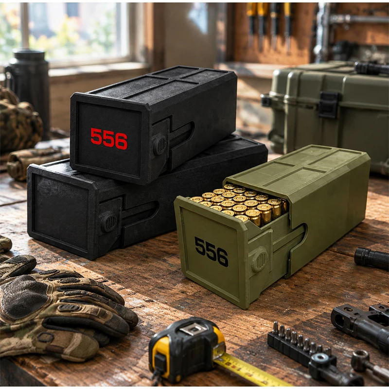 3D Printed 9mm & 5.56 Ammo Organizer Box 50 Round Drawer-Style Storage Case Compact Ammunition Holder for Range & Safe
