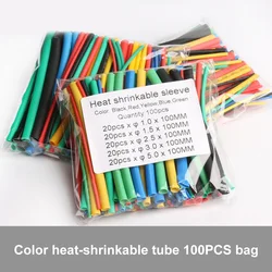 100Pcs 2：1 Thermoresistant Tube Heat Shrink Wrapping Kit Assorted Wire Cable Sulation Sleeving Heat Shrink Tubing