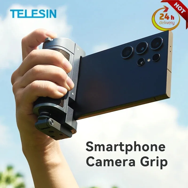 

TELESIN Ergonomic Phone Camera Grip with Wireless Shutter, Anti-Slip Aluminum Holder for Steady Vlogging Photography