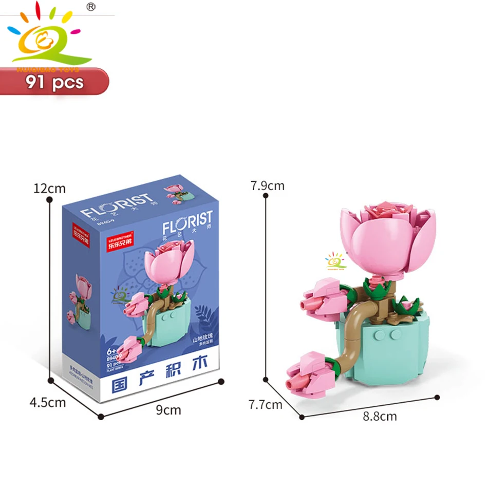 HUIQIBAO MOC Bloem Succulent Ingemaakte Model Bouwsteen DIY Eeuwige Boeket Thuis Bureau Plant Decor Baksteen Meisje Gift Kinderen Speelgoed - afbeelding 1
