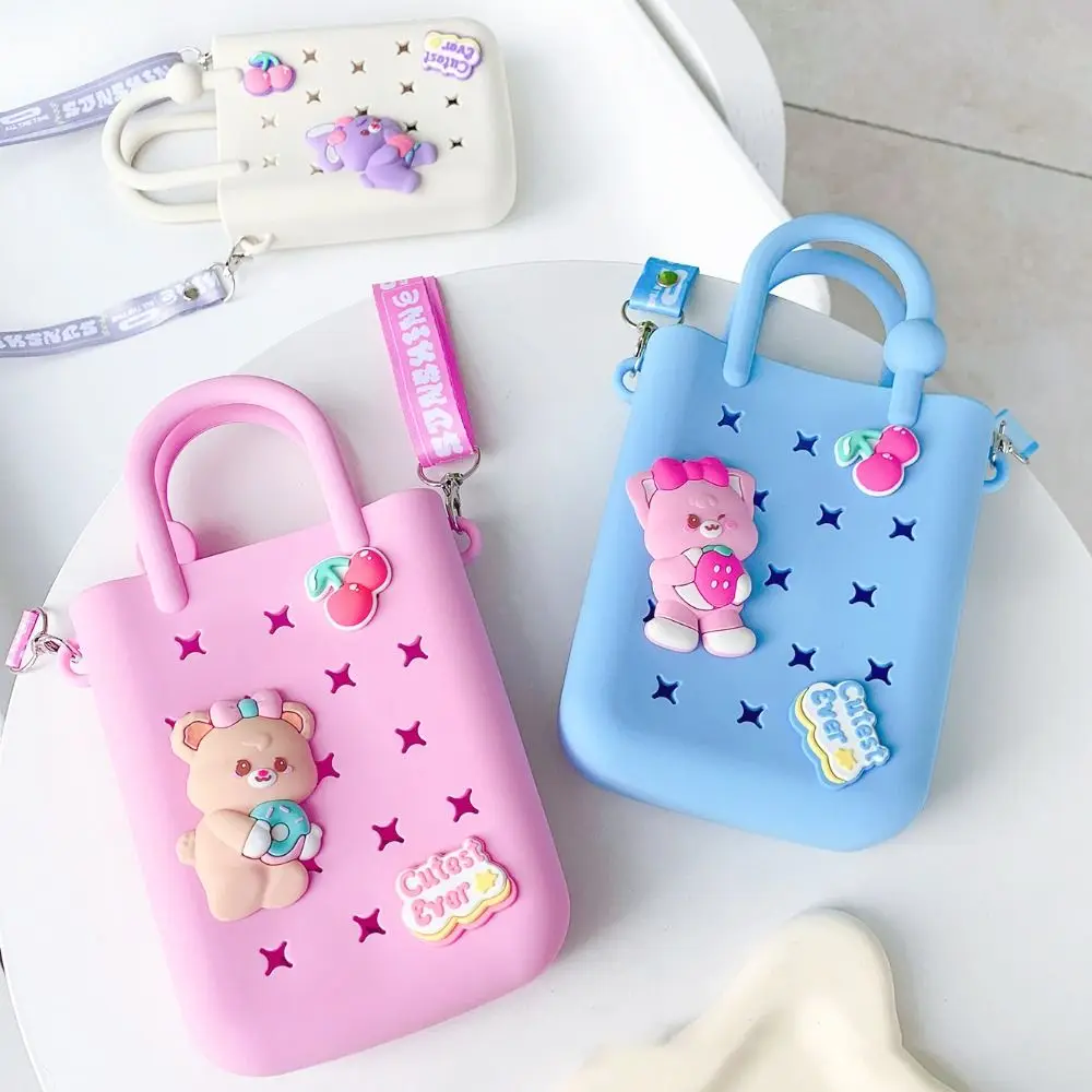 Fashion Waterproof Handbag with Holes DIY Portable Children's Handbag Mini Silica Gel Cartoon Coin Wallet Women