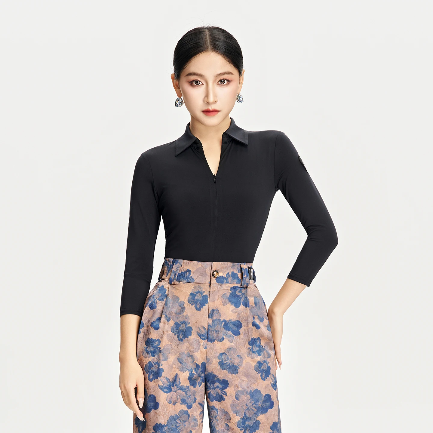 Topy do tańca latynoamerykańskiego dla kobiet z długim rękawem, koszula z kwiatowym wzorem, body, odzież do ćwiczeń tańca latynoamerykańskiego, kostiumy do tańca towarzyskiego DN22369 (2025)