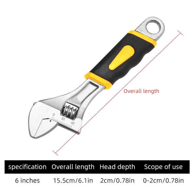 Dual color handle adjustable wrench 6-inch adjustable wrench