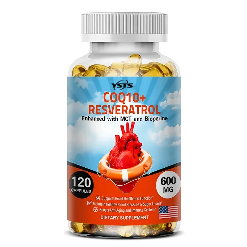120pcs Organic Q10 Coenzyme 600mg Capsules - with Resveratrol,Cardiovascular and Heart Health , Beauty and Health