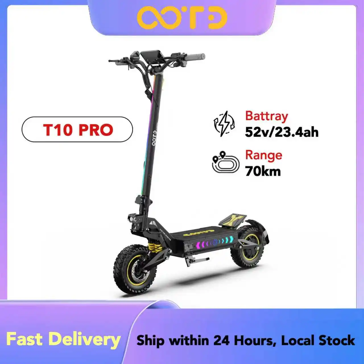 Trottinette électrique OOTD T10 PRO pour adultes, 1300W*2, double moteur, 52V23.4AH, vitesse 65KM/h, autonomie 70KM, 11'' tout-terrain, sac à dos offert