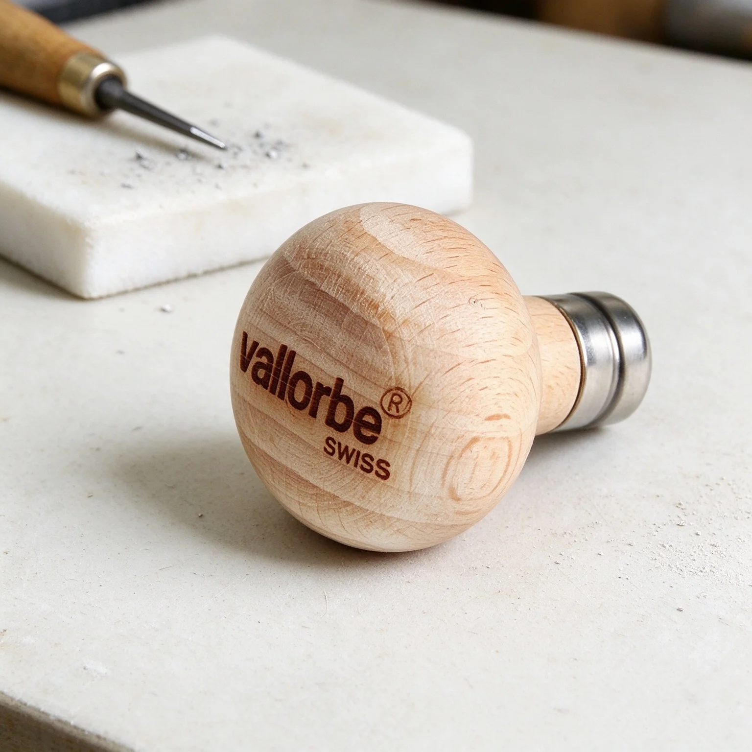 VallorbeAL4001 34mm Mushroom Hardwood Graver Handle Swiss Made, Engraving Chisel Grip for Jewelers Stone Setting Metal Engraving