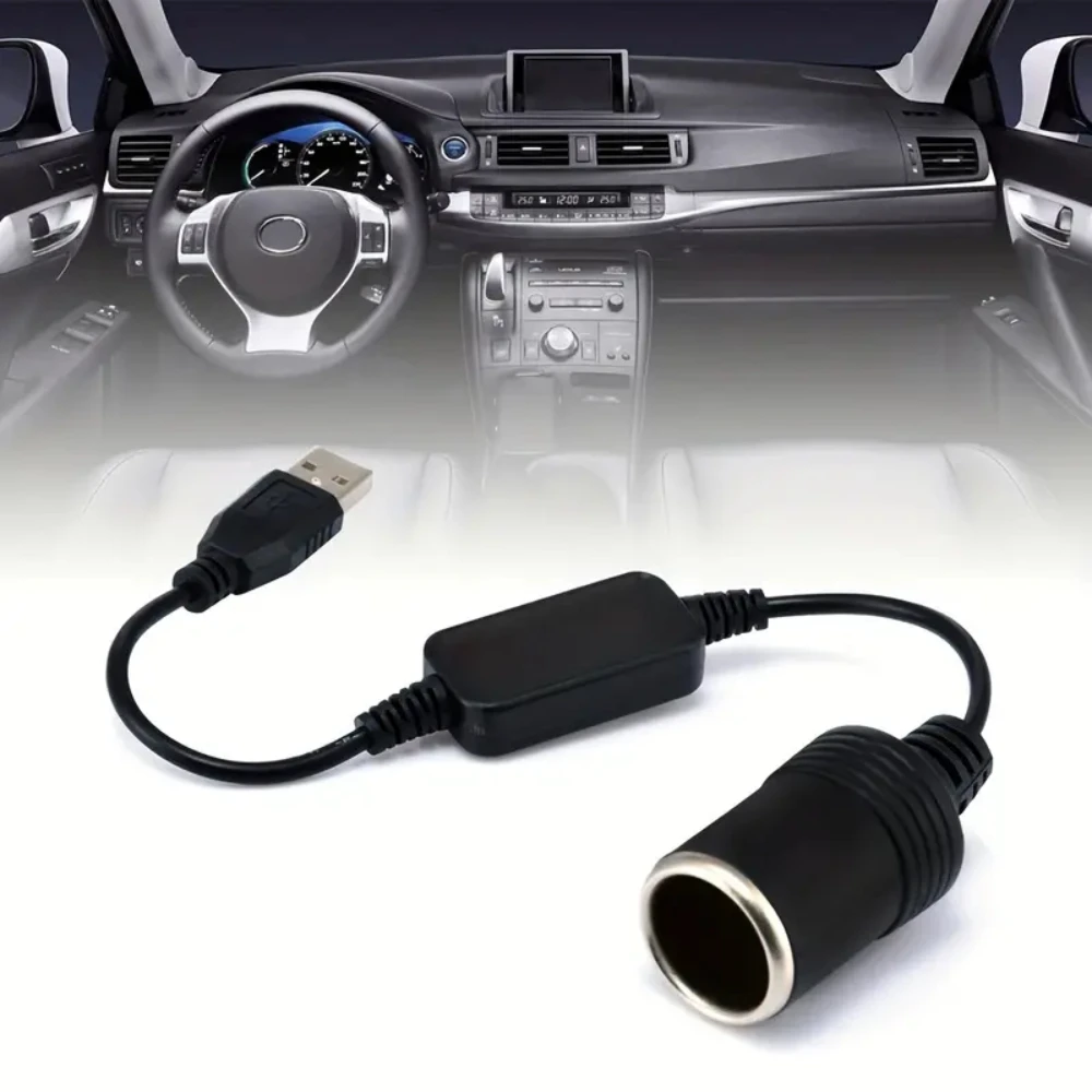 Adaptador de isqueiro, macho para fêmea soquete, acessórios eletrônicos do carro, conversor, 5V, 2A, USB para 12V, 1PC