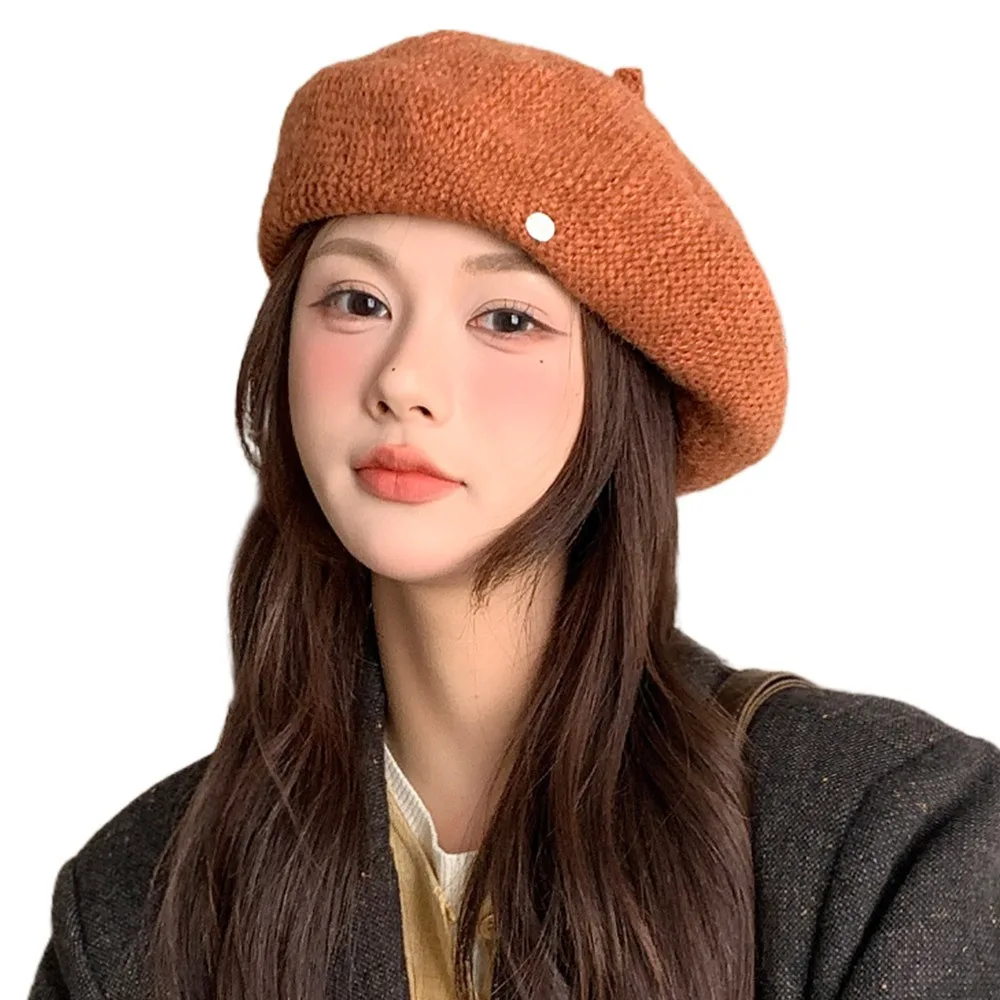 Fashion Warm Winter Berets Hat Retro Solid Color Plain Cap Elegant Soft Pumpkin Hat Lady