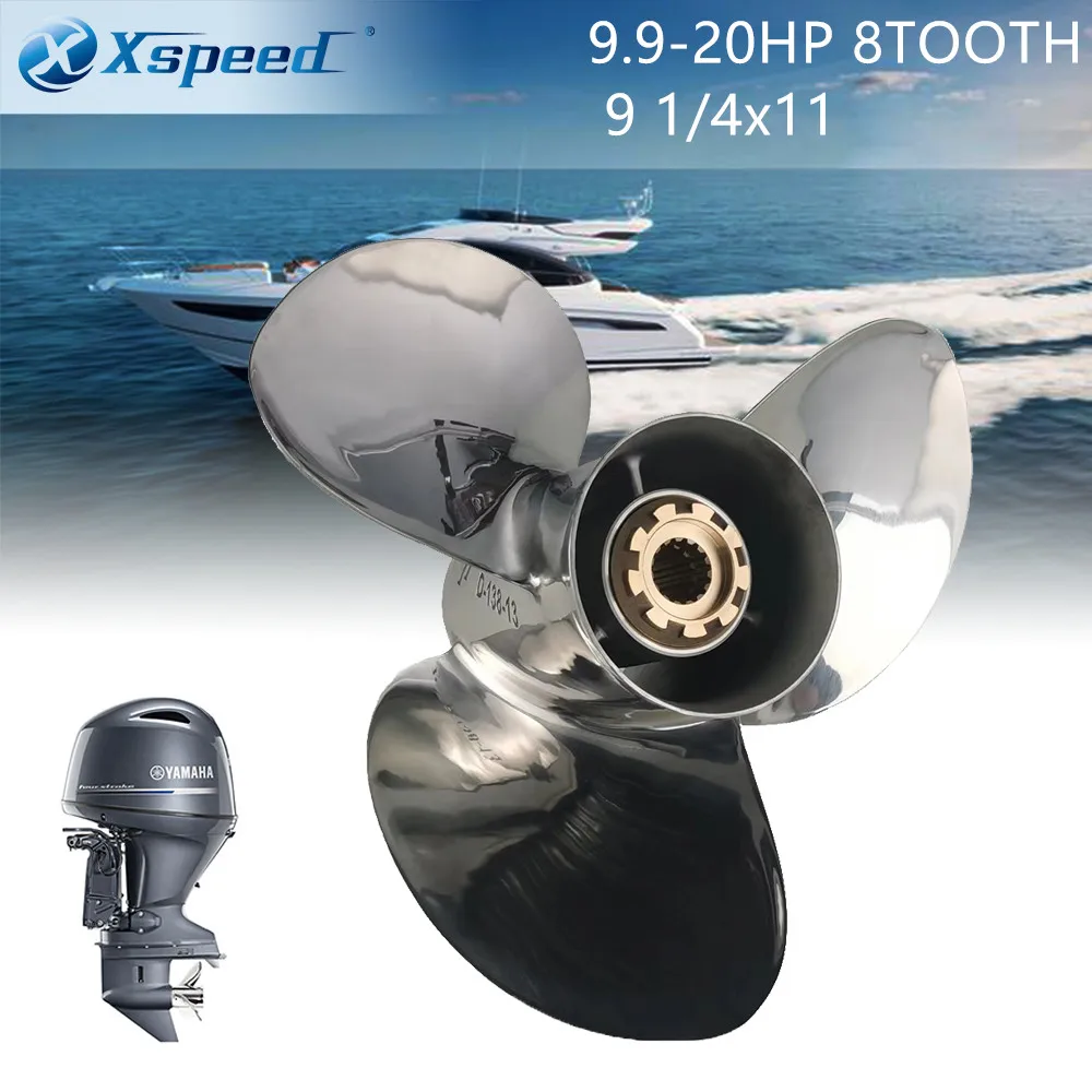 

Xspeed Propeller 9 1/4x11 Fit Yamaha Outboard Engines 9.9 HP 15HP F15C F20 Stainless Steel 8 Tooth Spline RH 63V-45943-00-EL