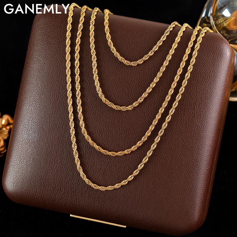 

GANEMLY 316L Stainless Steel Multilayer Stacking Necklace For Women Fashion 4in1 Neck Chain Waterproof Gold Color Jewelry Gift