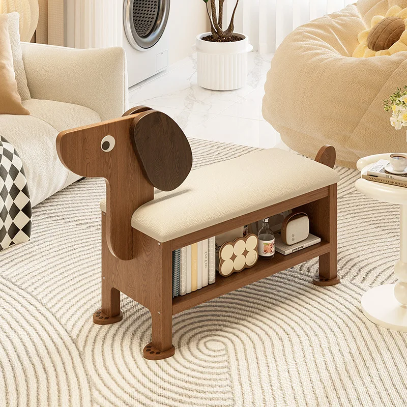 

Деревянный табурет для животных, скамейка для хранения в прихожей в форме собаки, моющийся пуфик с утолщенной подушкой, сиденье для ног из губки