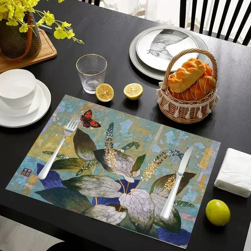 VIKAMA Placemat Tropical Toucan Plants Print, Waterproof Oil-Proof Heat-Resistant Non-Slip Woven Dining Table Mat