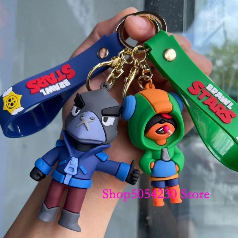 Llavero de silicona con temática del juego Brawl Stars, figuras de anime, anillos para llaves, decoración coleccionable desechable de Leon, amuleto para bolso, Crow
