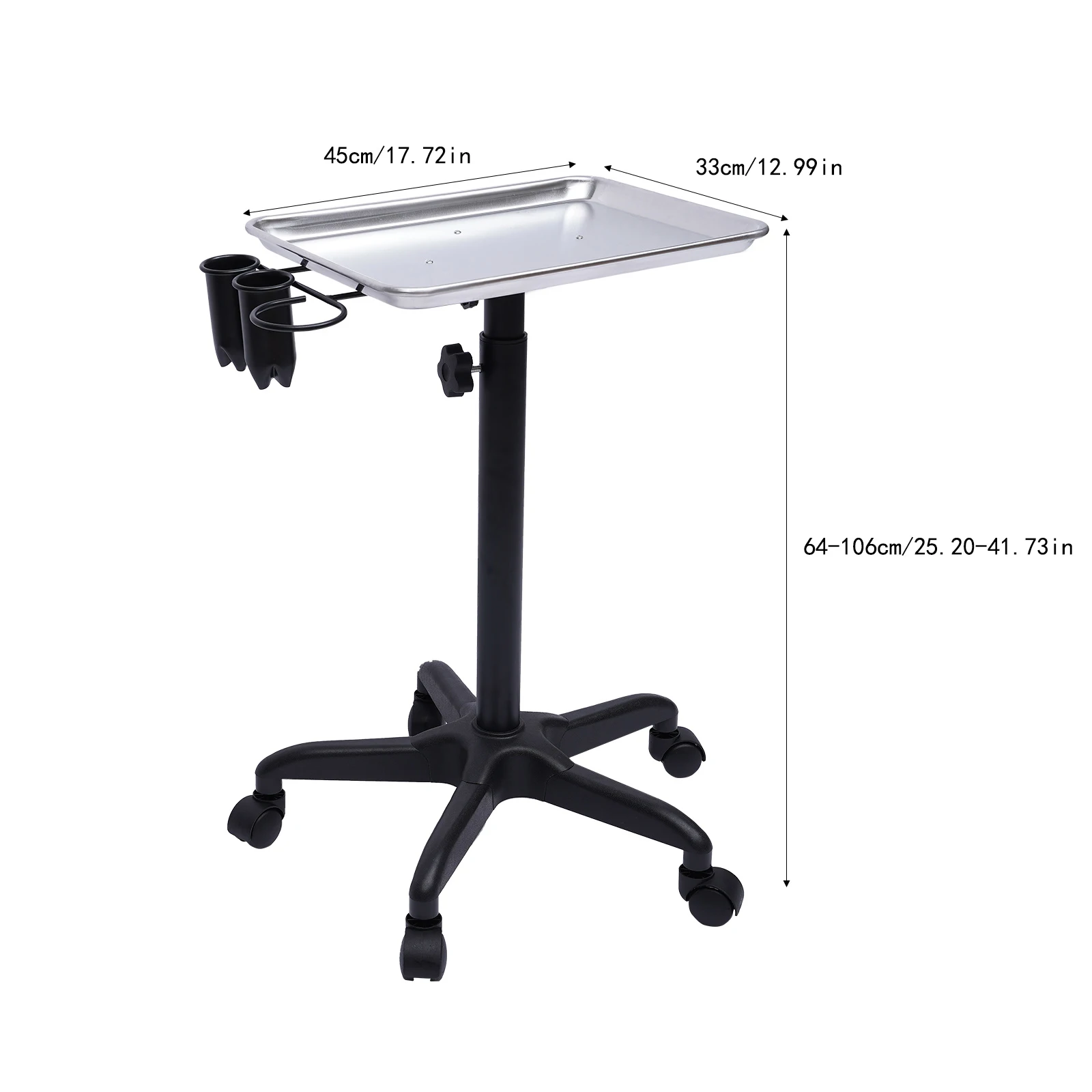 Mobile Rolling Mayo Stand Trolley Medical Instrument w/ Removable Tray & Base