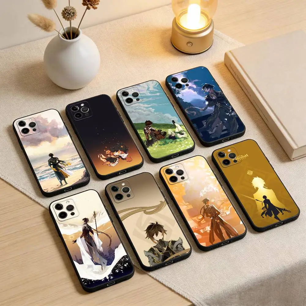 

G-Genshin Z-Zhongli Phone Case For iPhone 17,16,15,14,13,12,11 Plus,Pro Max,XS,Soft Silicone Black Cover